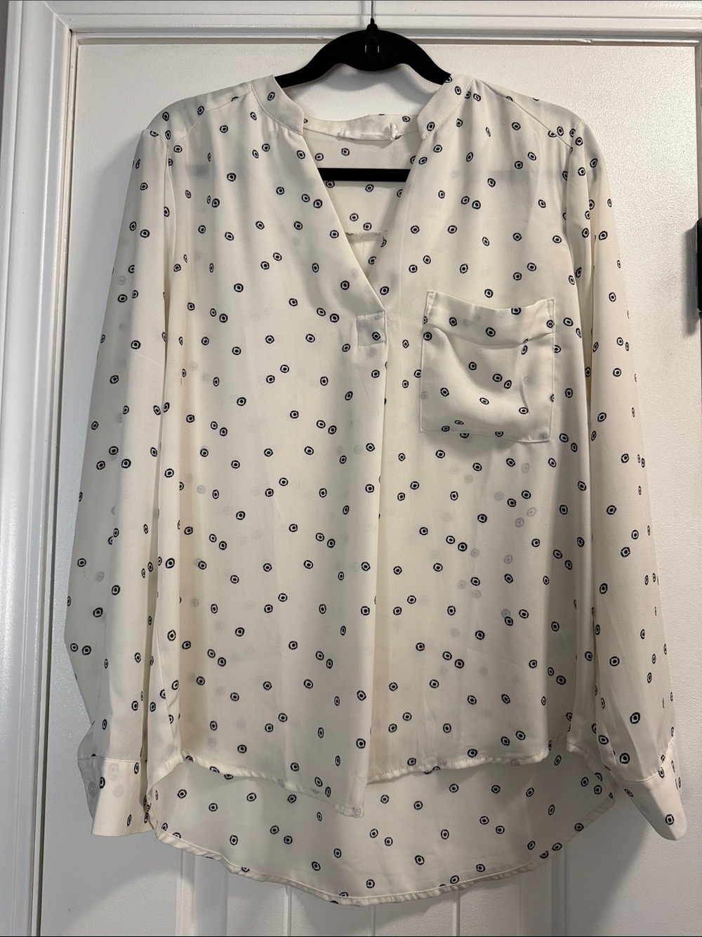 Lush Cream V-Neck Polka Dot Long Sleeve Blouse